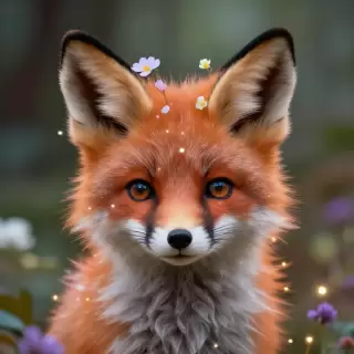 Magical Fox with Glowing Flowers
