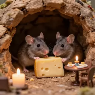Mouse Couple Cheese Sharing