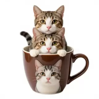 Stacked Cats in Mug