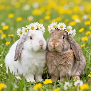 Bunny Duo in Flower Field