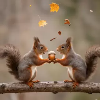 Squirrel Pair with Acorn