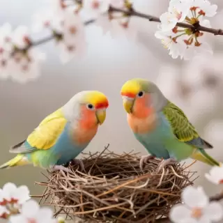 Bird Couple Building Nest