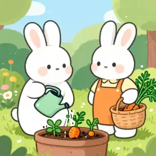 Rabbit Couple Gardening