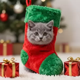 Kitten in Christmas Stocking