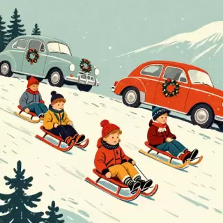 Retro Sledding Scene