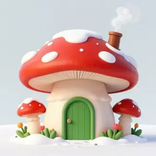 Mushroom Cottage in Snow