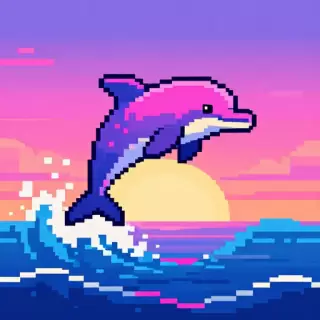 Pixel Synthwave Dolphin