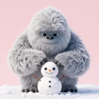 Yeti Building a Snowman