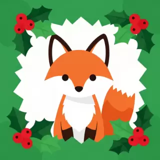 Vector Christmas Fox in Berry Bush
