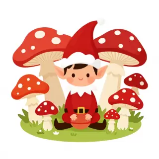 Vector Elf in Mushroom Circle