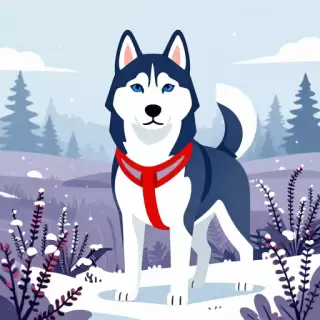 Vector Husky in Snowy Heather