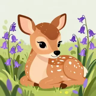 Vector Deer Fawn in Bellflower Field