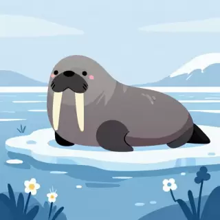 Vector Walrus on Ice Flower Shore