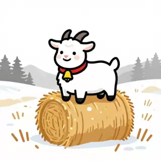 Vector Goat in Hay Bale Meadow