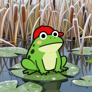 Vector Frog on Lily Pad in Frost