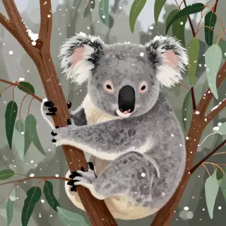 Vector Koala in Eucalyptus Snow