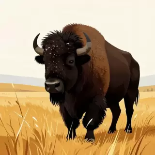 Vector Bison in Prairie Grass Snow