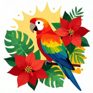 Vector Parrot in Tropical Poinsettia