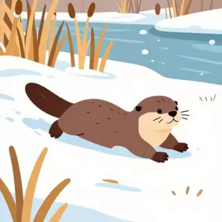 Vector Otter in Snowy Reed Bed