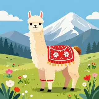 Vector Llama in Andean Flowers