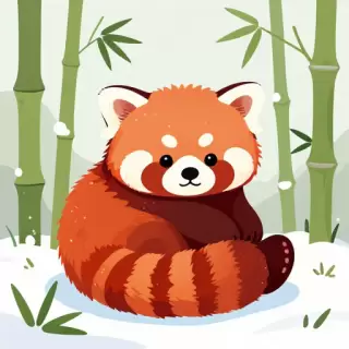 Vector Red Panda in Bamboo Grove Snow