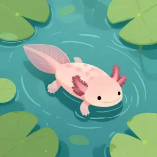 Vector Axolotl in Water Lily Pool