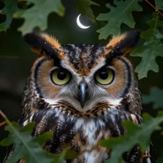 Owl in Moonlit Oak