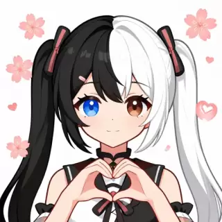 East Asian Girl with Black-White Twintails