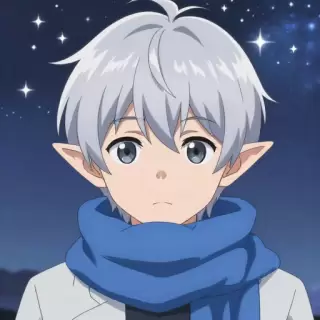 Silver-haired Elf Boy with Blue Scarf