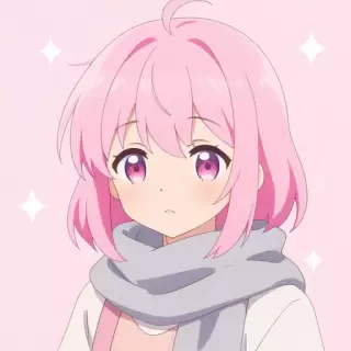 Pastel Pink-haired Girl with Grey Scarf