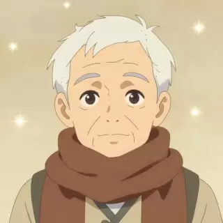 White-haired Elderly Man with Brown Scarf