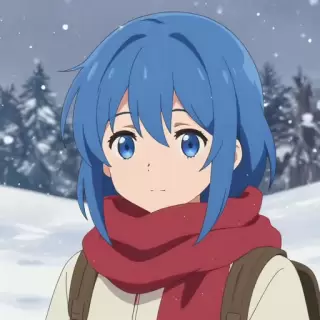Blue-haired Nordic Girl with Red Scarf