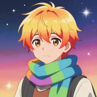Sunset-haired Non-binary Teen with Multicolor Scarf
