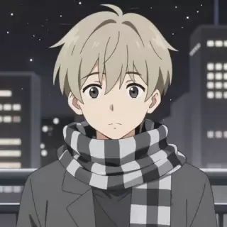 Ash Blonde Boy with Checkered Scarf