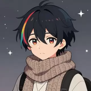 Rainbow-streaked Genderfluid Teen with Knitted Scarf