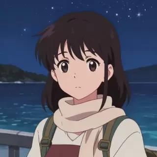 Dark Brown-haired Mediterranean Girl with Silk Scarf