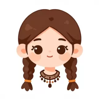 Indigenous Girl with Braids and Beaded Necklace