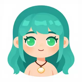 Girl with Teal Ombre Hair and Shell Necklace