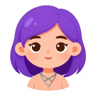 Girl with Purple Bob and Geometric Necklace