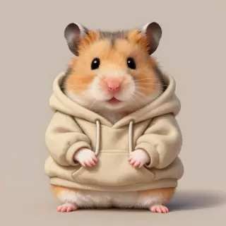 Hamster in Beige Hoodie