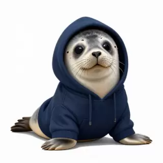 Seal Pup in Navy Hoodie