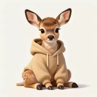 Deer Fawn in Tan Hoodie