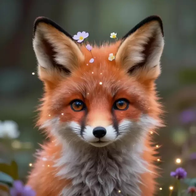 Magical Fox with Glowing Flowers