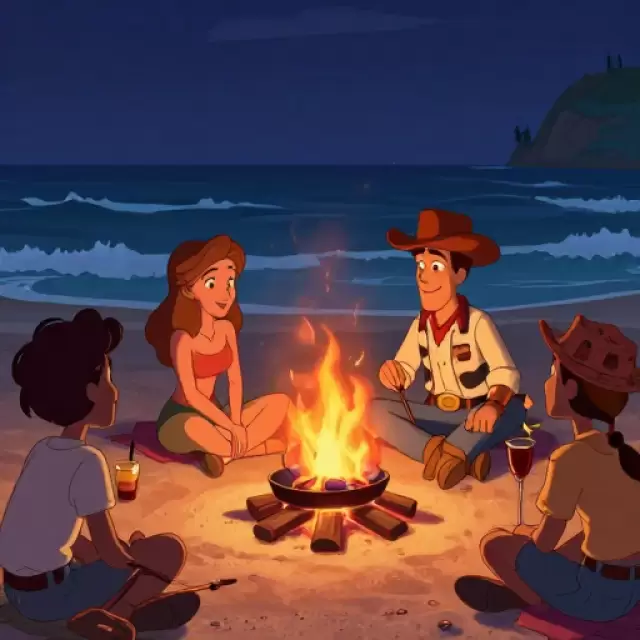 Beach Bonfire Evening