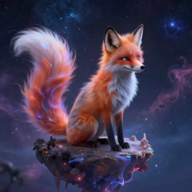Celestial Fox with Nebula Tail