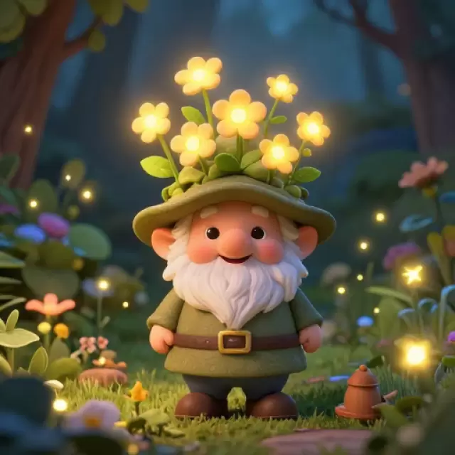 Garden Gnome with Living Flowers