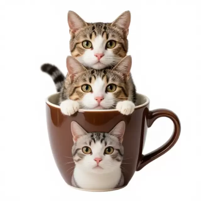 Stacked Cats in Mug