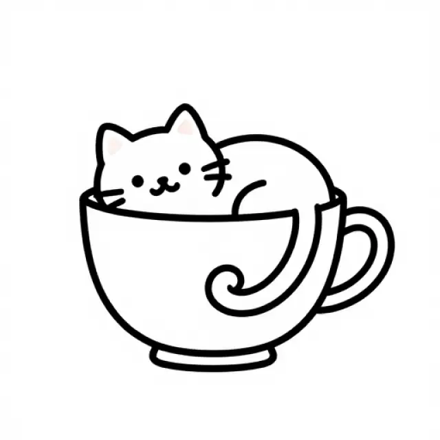 Whimsical Cat in Cup