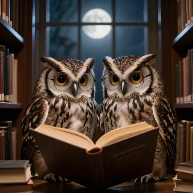Owl Duo Reading Together