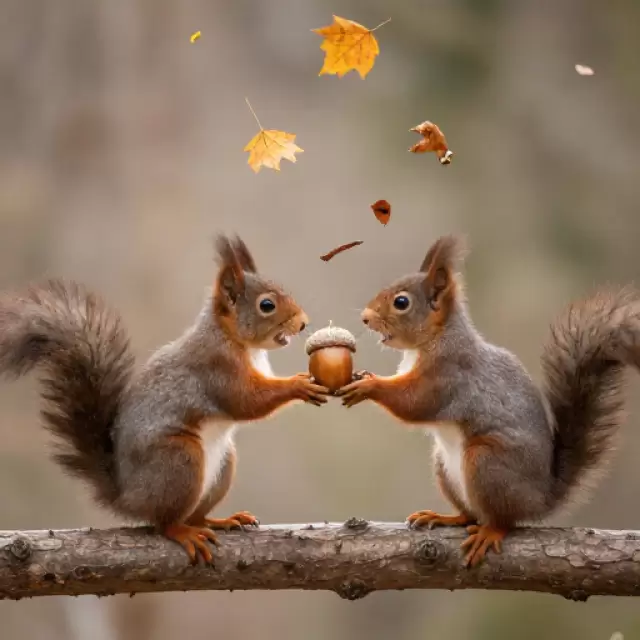 Squirrel Pair with Acorn